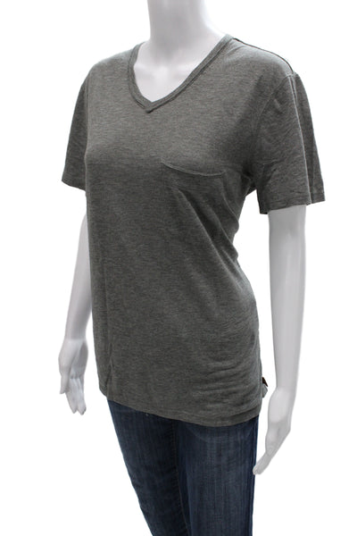 7 For All Mankind Womens Gray V-Neck Tee Short Sleeve Size S