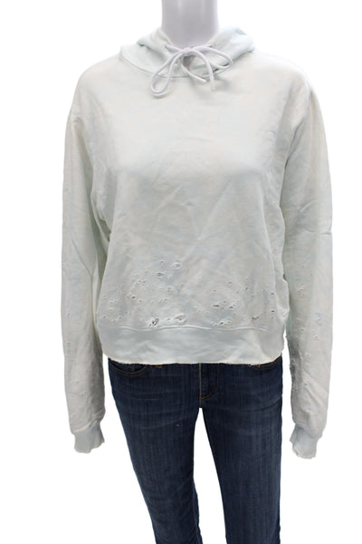 Cotton Citizen Womens Blue Pullover Hoodie Crew Neck Distressed Cotton Size L