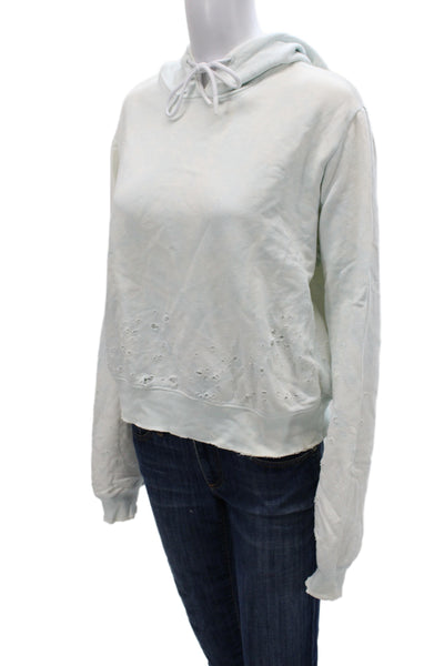 Cotton Citizen Womens Blue Pullover Hoodie Crew Neck Distressed Cotton Size L