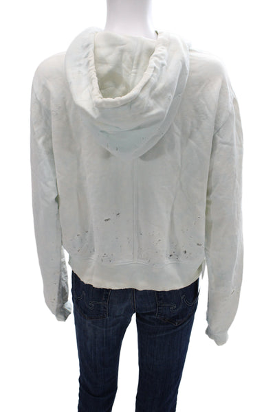 Cotton Citizen Womens Blue Pullover Hoodie Crew Neck Distressed Cotton Size L