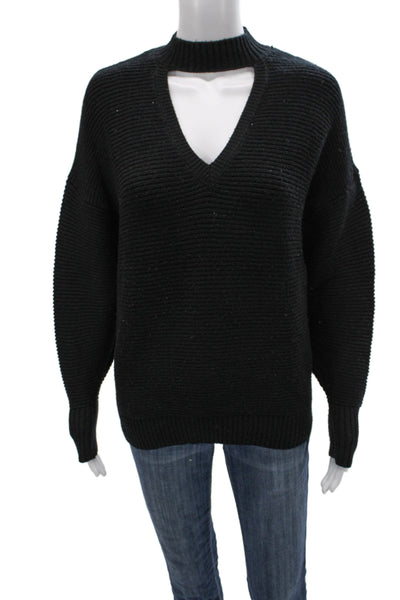 Zara Knit Women High Neck Viscose Pullover Sweater Black Long Sleeve Size S