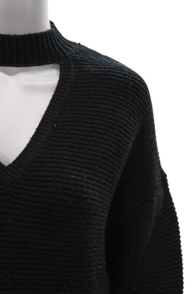Zara Knit Women High Neck Viscose Pullover Sweater Black Long Sleeve Size S