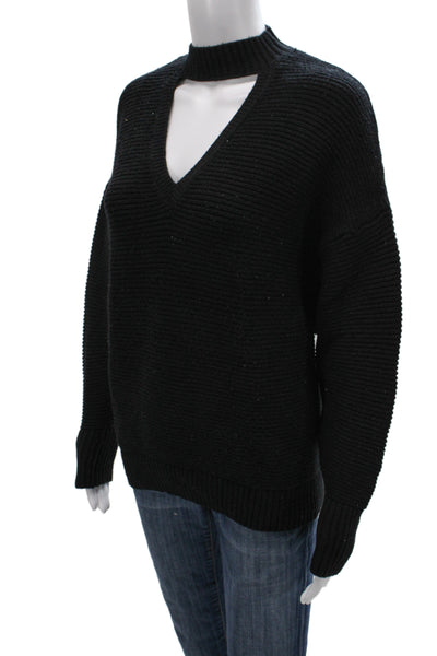 Zara Knit Women High Neck Viscose Pullover Sweater Black Long Sleeve Size S