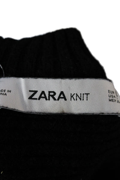 Zara Knit Women High Neck Viscose Pullover Sweater Black Long Sleeve Size S