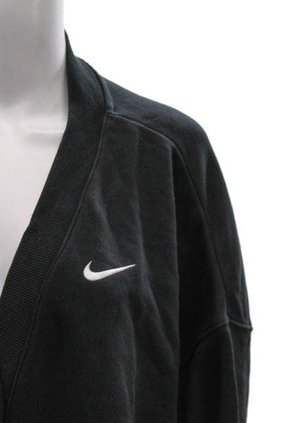 Nike Women Cardigan Black V Neck Button Cotton Long Sleeve Size M