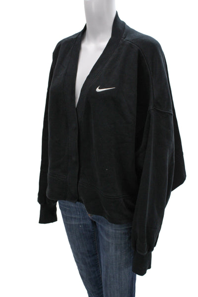 Nike Women Cardigan Black V Neck Button Cotton Long Sleeve Size M
