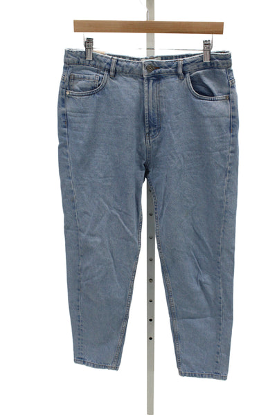 Zara Trafaluc Womens Mom Jeans Blue Mid Rise 100% Cotton Button 28in Size 26