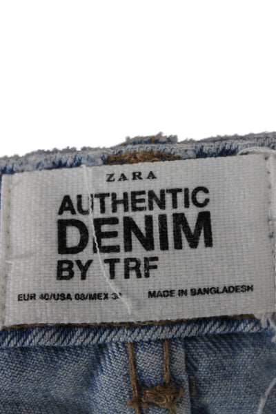 Zara Trafaluc Womens Mom Jeans Blue Mid Rise 100% Cotton Button 28in Size 26