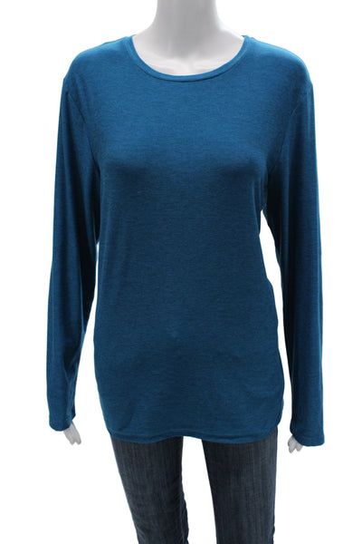 Beyond Yoga Womens Basic Blue Long Sleeve Crew Neck Tee Polyester Blend Size M