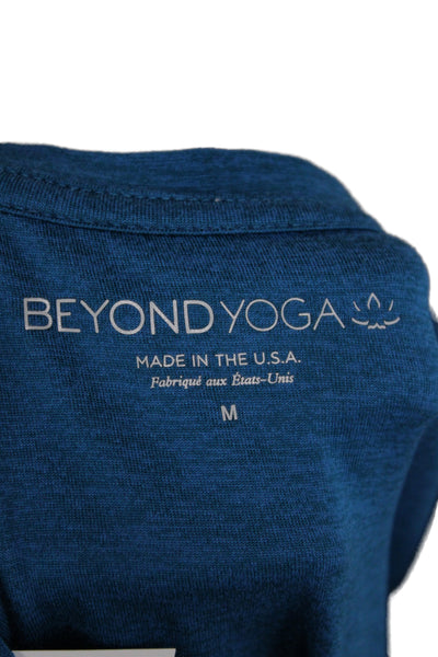 Beyond Yoga Womens Basic Blue Long Sleeve Crew Neck Tee Polyester Blend Size M
