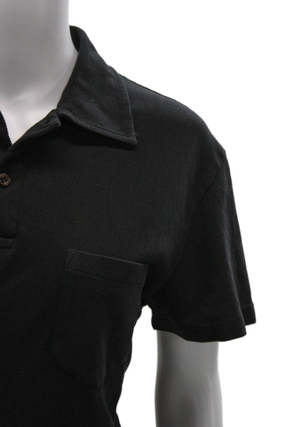Sunspel Mens Black Cotton Polo Short Sleeve Size M