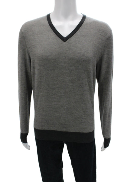 Ermenegildo Zegna Mens V-Neck Pullover Sweater Gray 90% Virgin Wool Size M