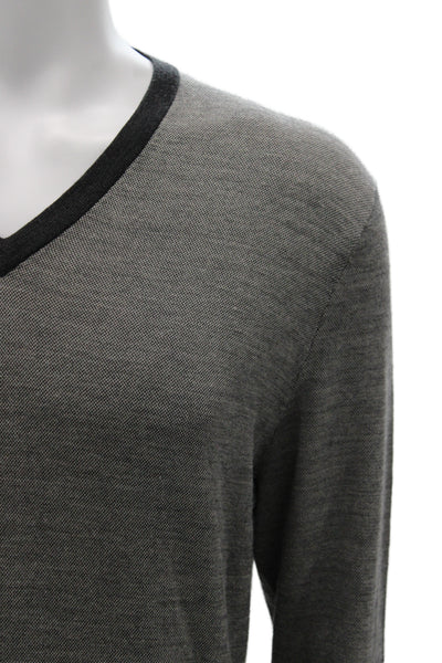 Ermenegildo Zegna Mens V-Neck Pullover Sweater Gray 90% Virgin Wool Size M