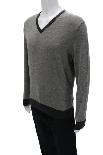 Ermenegildo Zegna Mens V-Neck Pullover Sweater Gray 90% Virgin Wool Size M