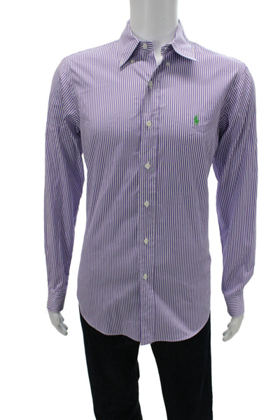 Polo Ralph Lauren Mens Purple Striped Cotton Button-Up Shirt Size M