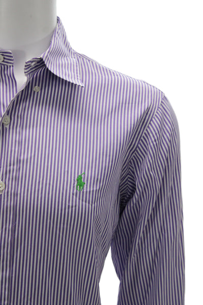 Polo Ralph Lauren Mens Purple Striped Cotton Button-Up Shirt Size M