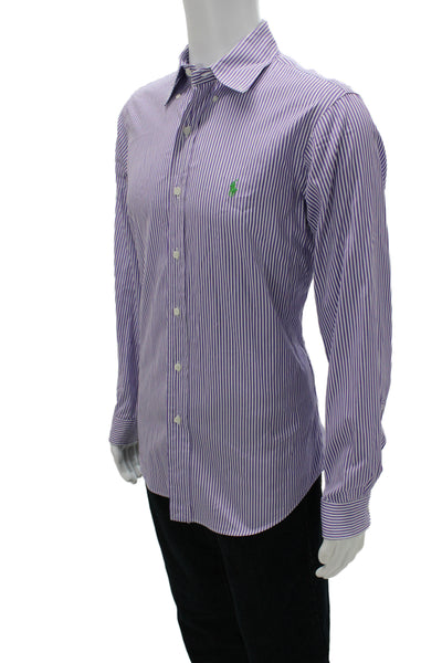 Polo Ralph Lauren Mens Purple Striped Cotton Button-Up Shirt Size M