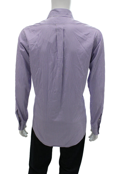 Polo Ralph Lauren Mens Purple Striped Cotton Button-Up Shirt Size M