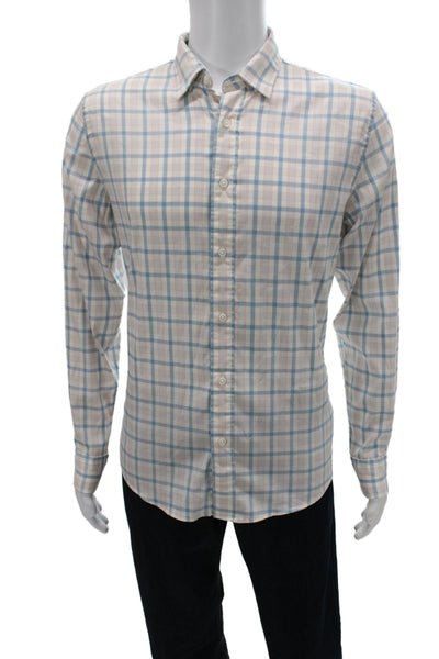 Faherty Brand Mens Cotton Plaid Long Sleeve Button Down Shirt Blue Combo Sz M