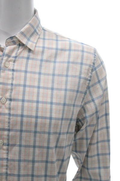 Faherty Brand Mens Cotton Plaid Long Sleeve Button Down Shirt Blue Combo Sz M