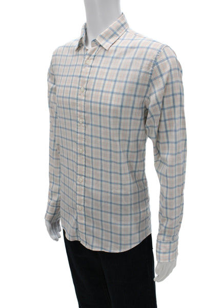 Faherty Brand Mens Cotton Plaid Long Sleeve Button Down Shirt Blue Combo Sz M