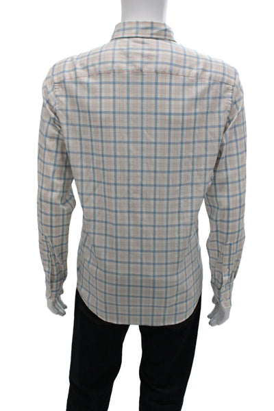 Faherty Brand Mens Cotton Plaid Long Sleeve Button Down Shirt Blue Combo Sz M