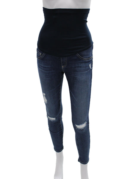 AG Adriano Goldschmied Womens Skinny Distressed Maternity Jeans Blue Size 26