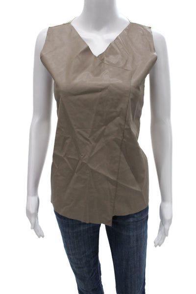 Zara Knit Women Beige Faux Leather V-Neck Sleeveless Basic Tank Size S