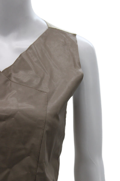 Zara Knit Women Beige Faux Leather V-Neck Sleeveless Basic Tank Size S