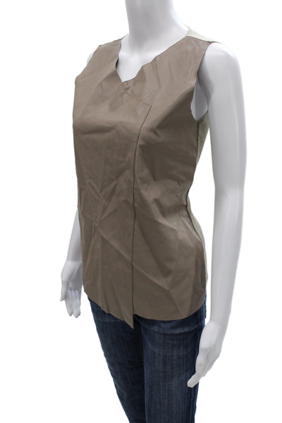 Zara Knit Women Beige Faux Leather V-Neck Sleeveless Basic Tank Size S