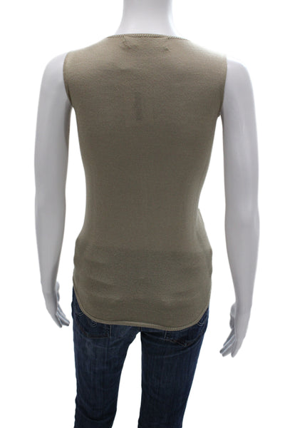 Zara Knit Women Beige Faux Leather V-Neck Sleeveless Basic Tank Size S