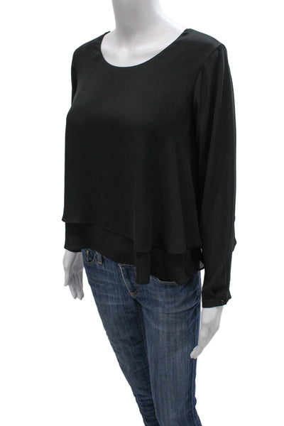 Zara Basic Womens Black Long Sleeve Round Neck Polyester Blouse Size M