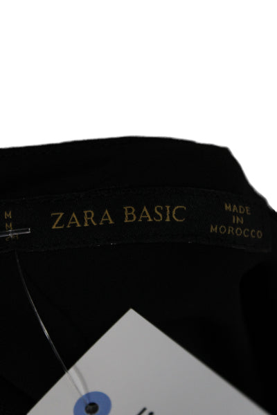 Zara Basic Womens Black Long Sleeve Round Neck Polyester Blouse Size M