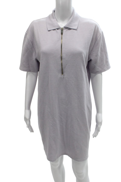 Zara Women Purple Collared T-Shirt Dress Short Sleeve Cotton Blend Mini Size S