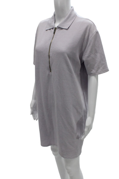 Zara Women Purple Collared T-Shirt Dress Short Sleeve Cotton Blend Mini Size S