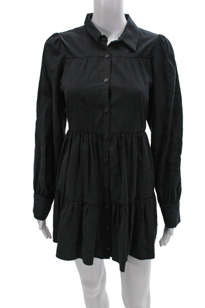 Zara Women Shirt Dress Black Collared Long Sleeve Above Knee Size S