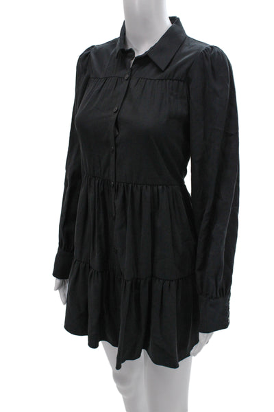 Zara Women Shirt Dress Black Collared Long Sleeve Above Knee Size S