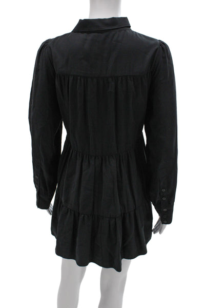 Zara Women Shirt Dress Black Collared Long Sleeve Above Knee Size S