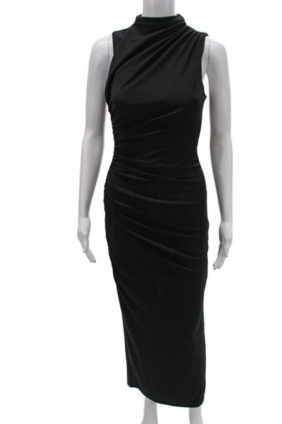 Zara Women Bodycon Midi Dress Black High Neck Sleeveless Polyester Size XS