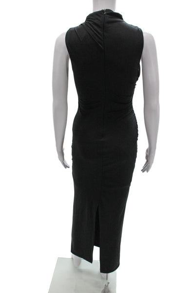Zara Women Bodycon Midi Dress Black High Neck Sleeveless Polyester Size XS