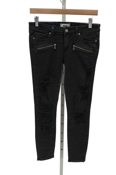 Paige Women Skinny Biker Jeans Black High Rise Cotton Blend Size 27