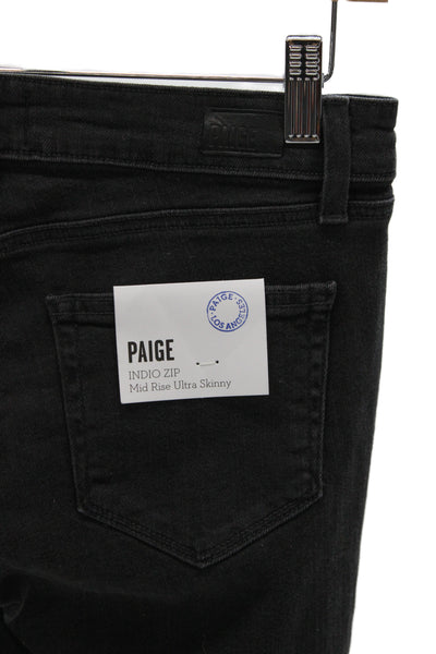Paige Women Skinny Biker Jeans Black High Rise Cotton Blend Size 27