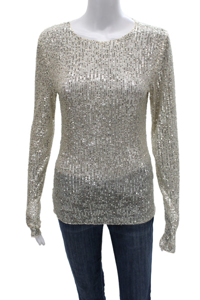 Intimately Free People Women Basic Silver Long Sleeve Round Neck Blouse Size S