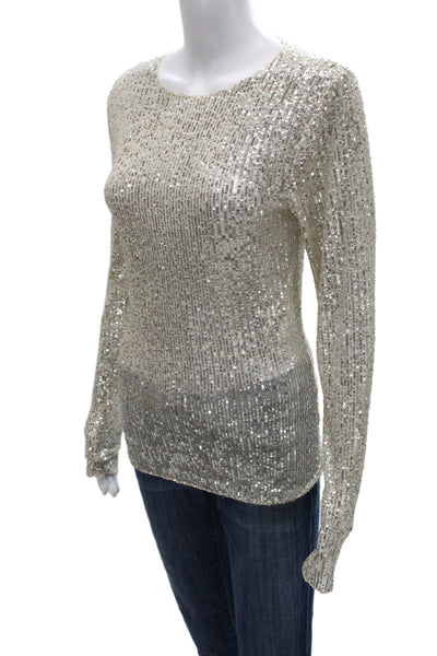 Intimately Free People Women Basic Silver Long Sleeve Round Neck Blouse Size S