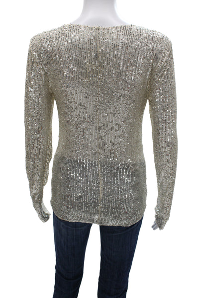 Intimately Free People Women Basic Silver Long Sleeve Round Neck Blouse Size S