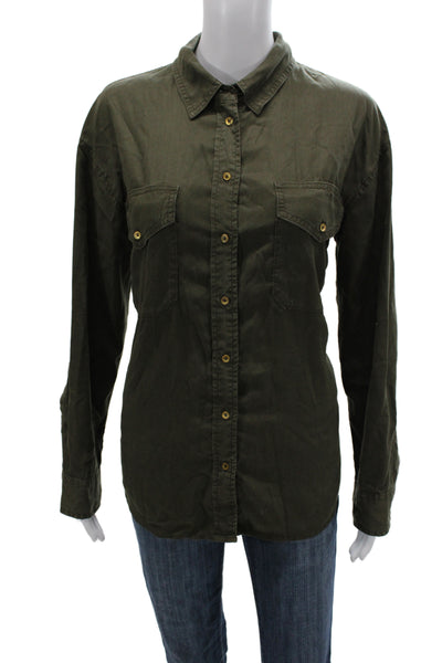Wilfred Free Women Basic Collared Lyocell Button-Up Green Long Sleeve Size 1