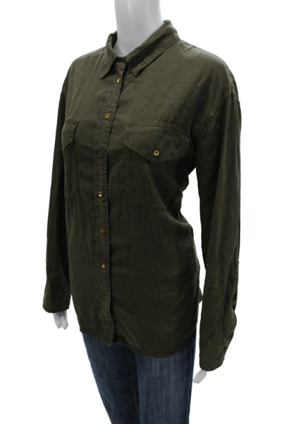 Wilfred Free Women Basic Collared Lyocell Button-Up Green Long Sleeve Size 1