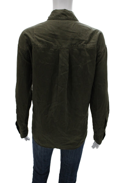 Wilfred Free Women Basic Collared Lyocell Button-Up Green Long Sleeve Size 1