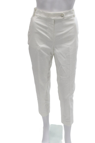 Brooks Brothers Women Ankle Pants White Cotton Blend Button Solid Size 2
