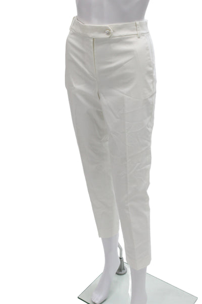Brooks Brothers Women Ankle Pants White Cotton Blend Button Solid Size 2
